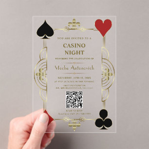 QR Code Las Vegas Casino Night Abschluss Acryleinladungen