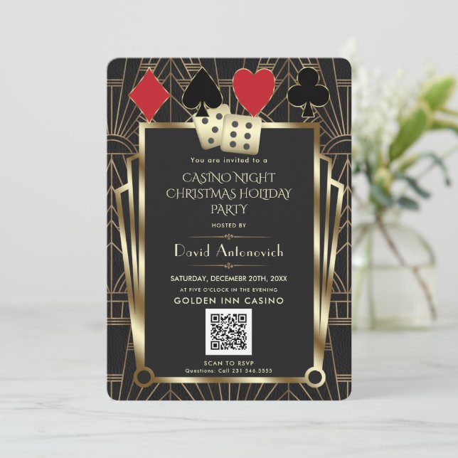 QR Code Las Vegas Casino Night Christmas Holiday I Einladung (Stehend Vorderseite)