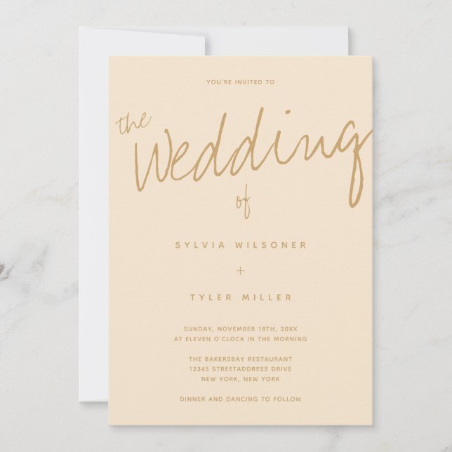 QR-Code Lässige Champagnertypografie Hochzeit Einladung (Vorderseite)