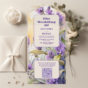 QR Code Lavender Lila florale Elegant Hochzeit All In One Einladung