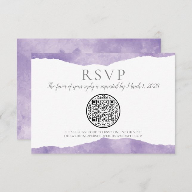 QR Code Lavender Watercolor Wedding RSVP (Vorne/Hinten)