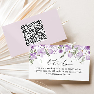 QR Code Lavender Wedding Details Enclosure Card Visitenkarte