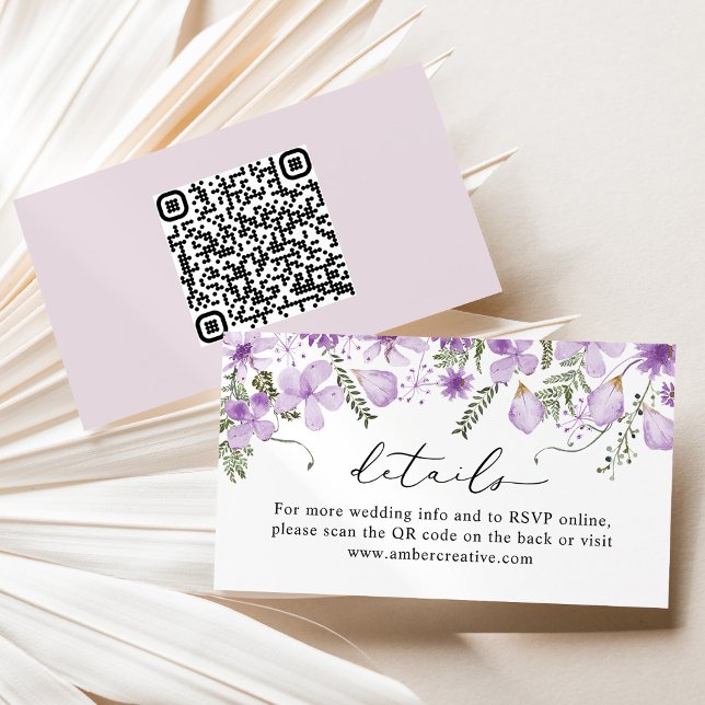 QR Code Lavender Wedding Details Enclosure Card Visitenkarte (Von Creator hochgeladen)