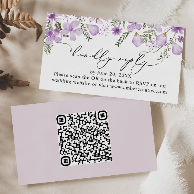 QR Code Lavender Wedding RSVP Enclosure Card Visitenkarte (Von Creator hochgeladen)