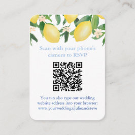 QR Code Lemons Blue and White Citrus Wedding RSVP Begleitkarte