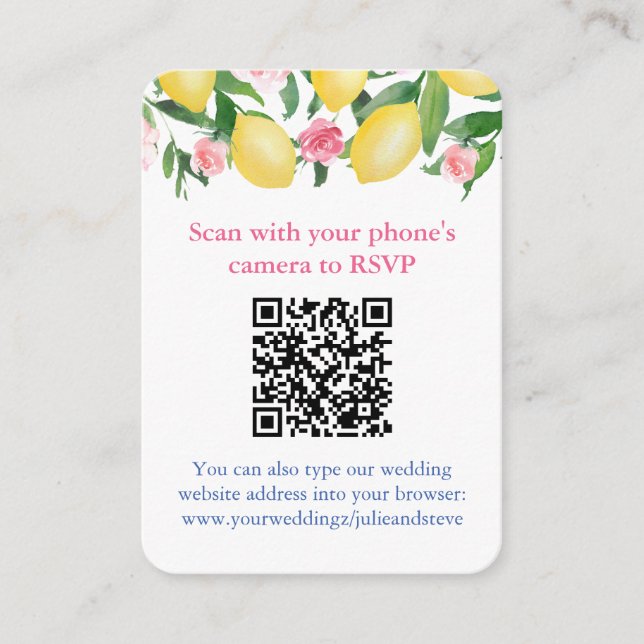 QR Code Lemons Pink Wedding Online UAWG Begleitkarte (Vorderseite)