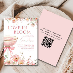 QR-Code-Liebe im Brautparty "Bloom Champagne Bow" Einladung