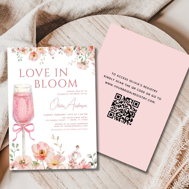 QR-Code-Liebe im Brautparty "Bloom Pink Bow" Einladung (Von Creator hochgeladen)