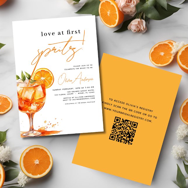 QR-Code-Liebe im ersten Spritz-Orange-Brautparty Einladung (Von Creator hochgeladen)
