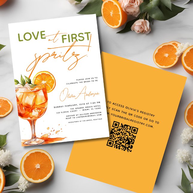 QR-Code-Liebe im ersten Spritz-Orange-Brautparty Einladung (Von Creator hochgeladen)