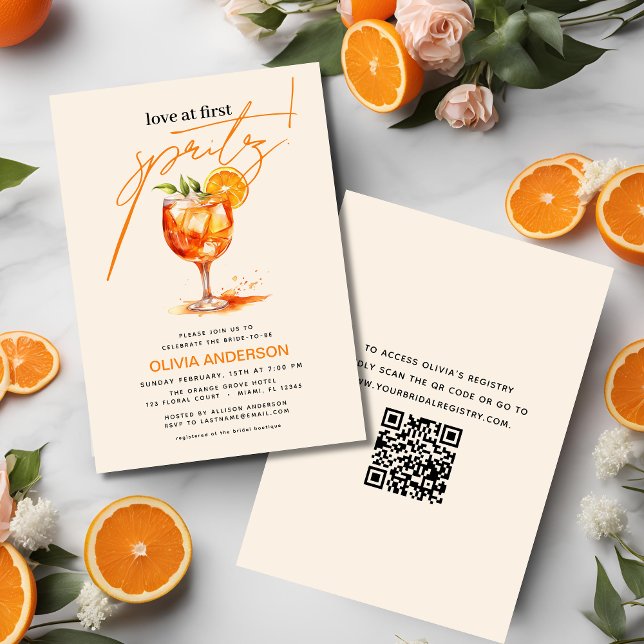 QR-Code-Liebe im ersten Spritz-Orange-Brautparty Einladung (Von Creator hochgeladen)