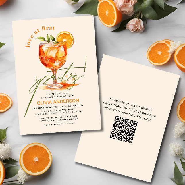 QR-Code-Liebe im ersten Spritz-Orange-Brautparty Einladung (Von Creator hochgeladen)