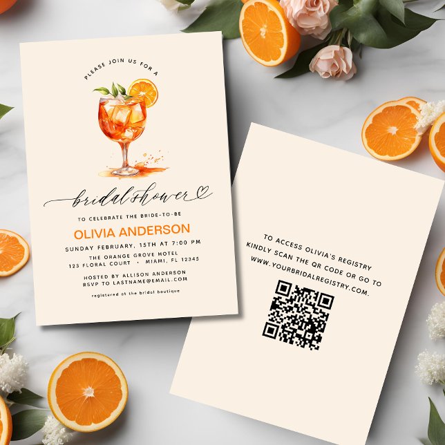 QR-Code-Liebe im ersten Spritz-Orange-Brautparty Einladung (Von Creator hochgeladen)