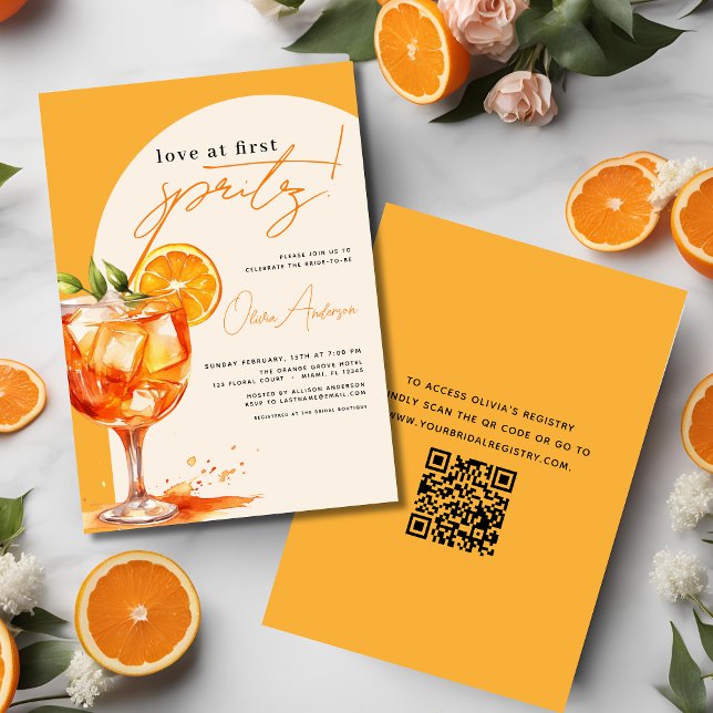 QR-Code-Liebe im ersten Spritz-Orange-Brautparty Einladung (Von Creator hochgeladen)