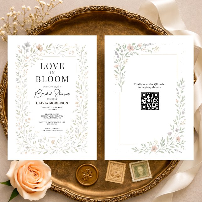 QR-Code Liebe in Blüte Wildblumen-Brautjunggeselli Einladung (Von Creator hochgeladen)