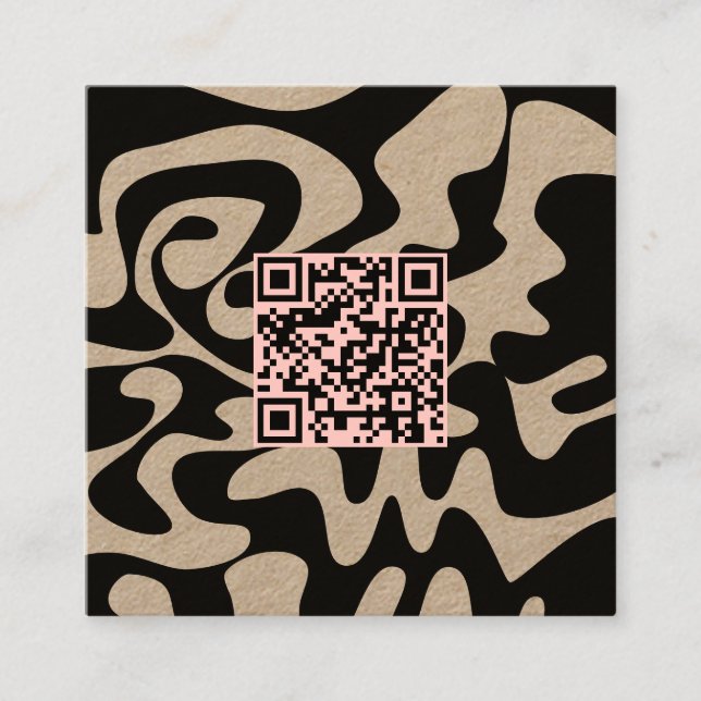 QR Code Light Pink Retro Groovy Squiggles Kraft Quadratische Visitenkarte (Vorderseite)