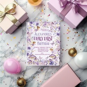 QR-Code Lila Aquarellfarbenfarbe Fairy erster Gebu Einladungspostkarte