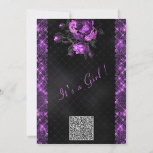 QR Code Lila Baby Girl Shower Einladungskarte