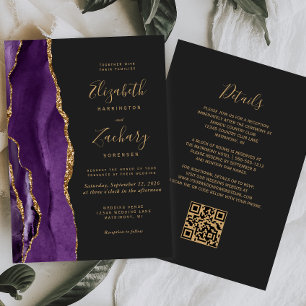 QR-Code Lila Gold Achat Dunkle Hochzeit Einladung