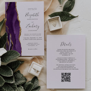 QR Code Lila Gold Agate Lavender Wedding Einladung