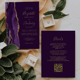 QR Code Lila Gold Agate Plum Wedding Einladung