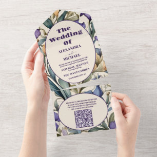 QR-Code Lila Iris Art Nouveau Hochzeit All In One Einladung