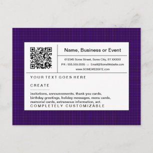 QR-Code: lila kariert Einladungspostkarte