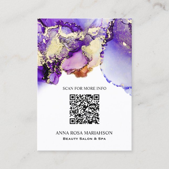 *~* QR CODE Lila Lavendel Glam AP29 Gold Gilded Visitenkarte (Vorderseite)