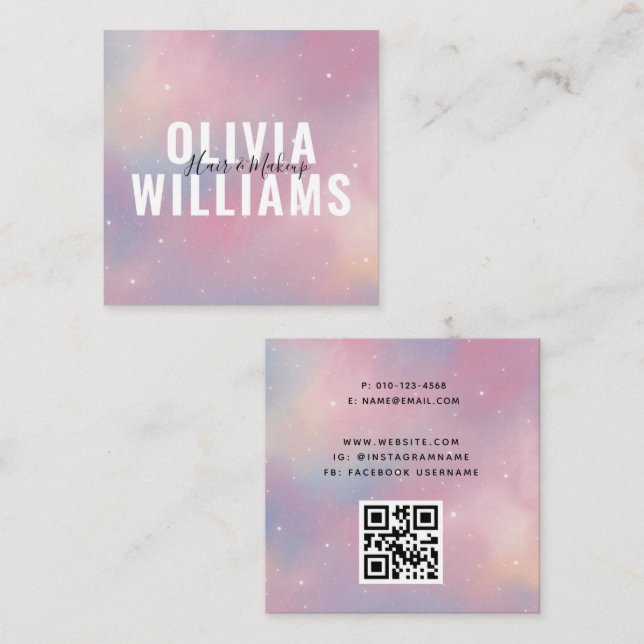 QR Code Lila Pink Galaxy Square Business Card Quadratische Visitenkarte (Vorne/Hinten)