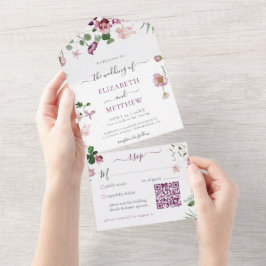 Qr Code Lila und rosa Hochzeit All In One Einladung