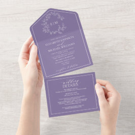 QR-Code Lilac Lavender Leafer Wappen Monogramm All In One Einladung