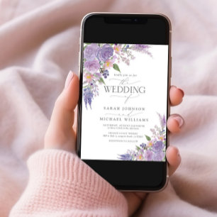 QR Code Lilac Lavender Mauve Script Blumenhochzeit Einladung