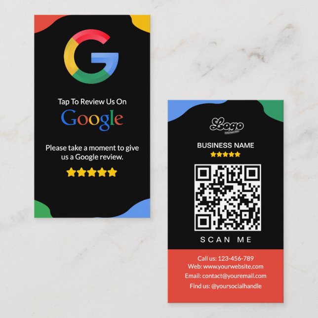 QR Code Link Black Google Review Business Card Visitenkarte (Vorne/Hinten)