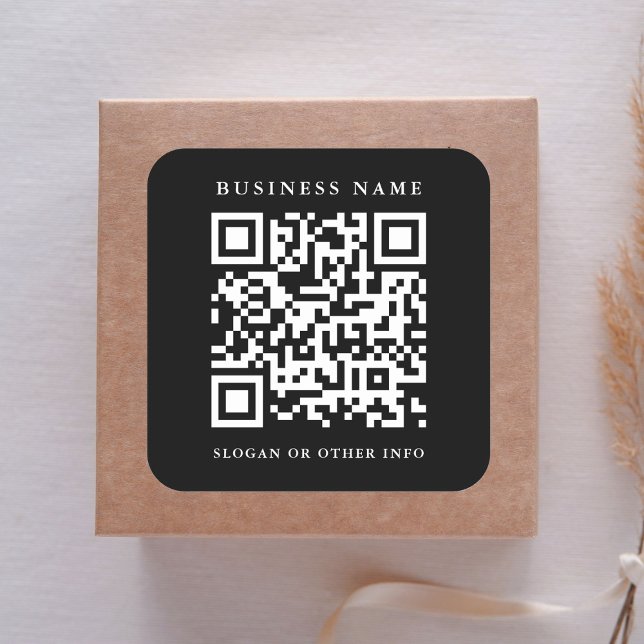 QR Code Link Minimaler Firmenname Schwarz Quadratischer Aufkleber (Von Creator hochgeladen)