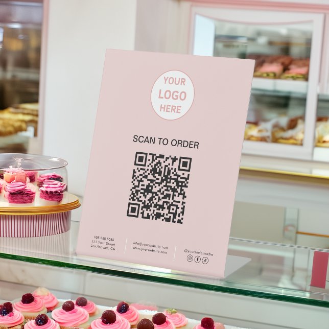 QR-Code-Logo-Backen Pink-Geschäft Sockelschild (QR Code Logo Bakery Pink Business Pedestal Sign)