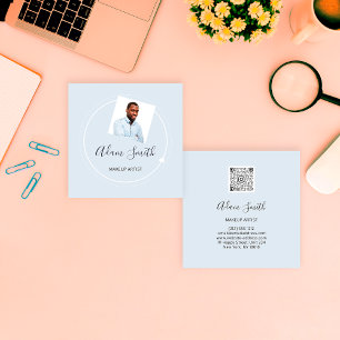 QR-Code-Logo Benutzerdefiniertes Foto Makeup Blau Quadratische Visitenkarte