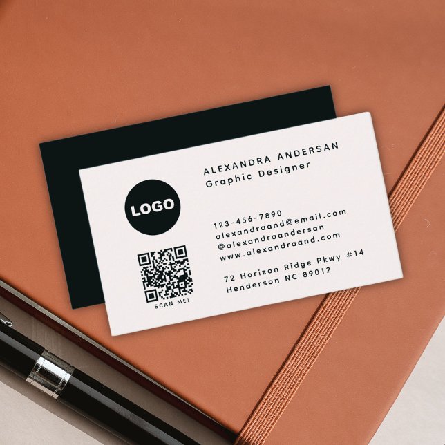 QR-Code-Logo-Berater Modern Minimal Visitenkarte (Modern Black White QR Code Logo Professional Business Card)