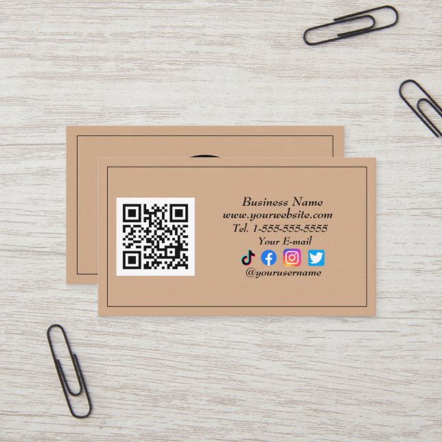 QR-Code-Logo Black Influencer Kraft Visitenkarte (Vorderseite/Rückseite Beispiel)