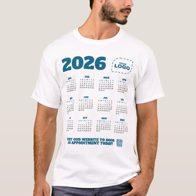 QR Code Logo Business Promo 2026 Calendar T-Shirt (Vorderseite)