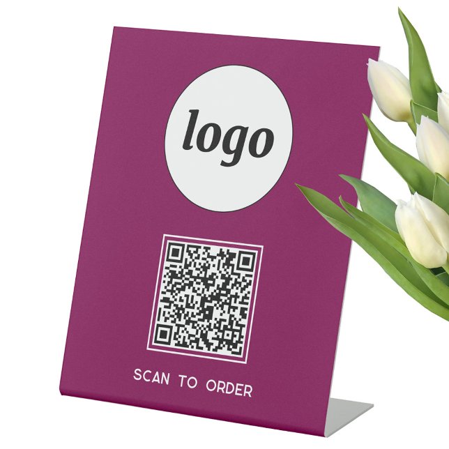 QR-Code-Logo-Business-Scan, um Magentrosa zu beste Sockelschild (Simple logo with custom text and QR code business branding promotional scan to order pedestal sign)
