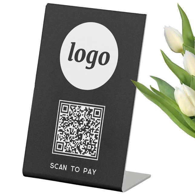 QR Code Logo Business Scan zur Bezahlung von Schwa Sockelschild (Simple logo with QR and custom text scan to pay pedestal sign for restaurant etc)