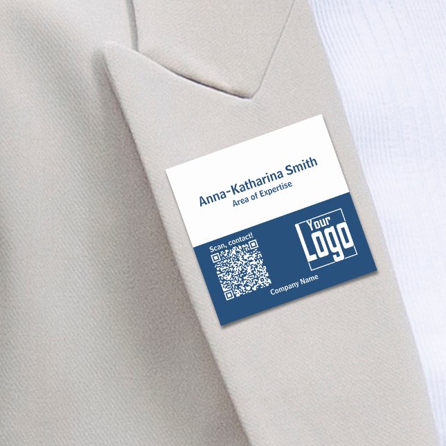 QR-Code Logo Company Expertise Blue White Namensschild (QR-Code Logo Company Expertise Blue White Name Tag)