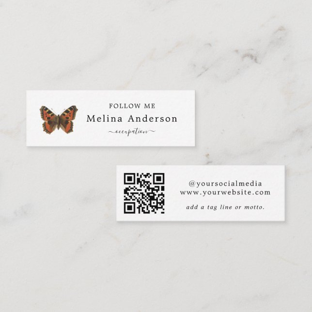 QR-Code-Logo Elegant Butterfly Social Media Mini Visitenkarte (Vorne/Hinten)