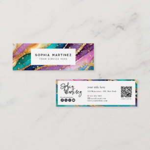QR-Code & Logo Elegant Regenbogen-Achat Gold Glitt Mini Visitenkarte