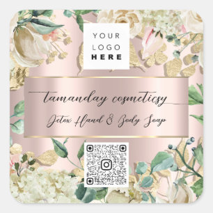 QR-Code-Logo-Foto-Produkt-Dank-Rose-Grün Quadratischer Aufkleber