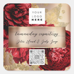 QR-Code-Logo-Foto-Produkt Danke Rose Rot Gold Quadratischer Aufkleber