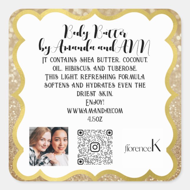 QR CODE LOGO FOTO PRODUKTBESCHREIBUNG Gerahmt Quadratischer Aufkleber (Vorderseite)