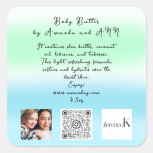QR CODE LOGO FOTO PRODUKTKOSMETIK BESCHREIBUNG QUADRATISCHER AUFKLEBER