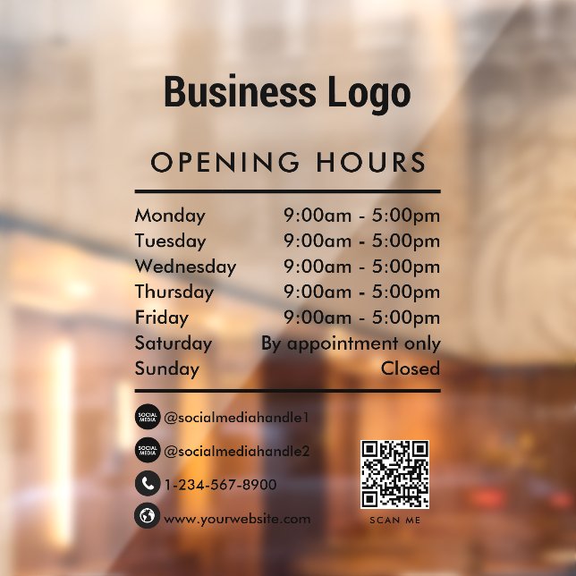 QR-Code-Logo für Geschäftszeiten öffnen Fensteraufkleber (Blatt 2)