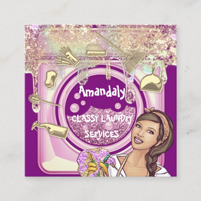 QR-Code-Logo für Waschreinigung Gold Quadratische Visitenkarte (Vorderseite)